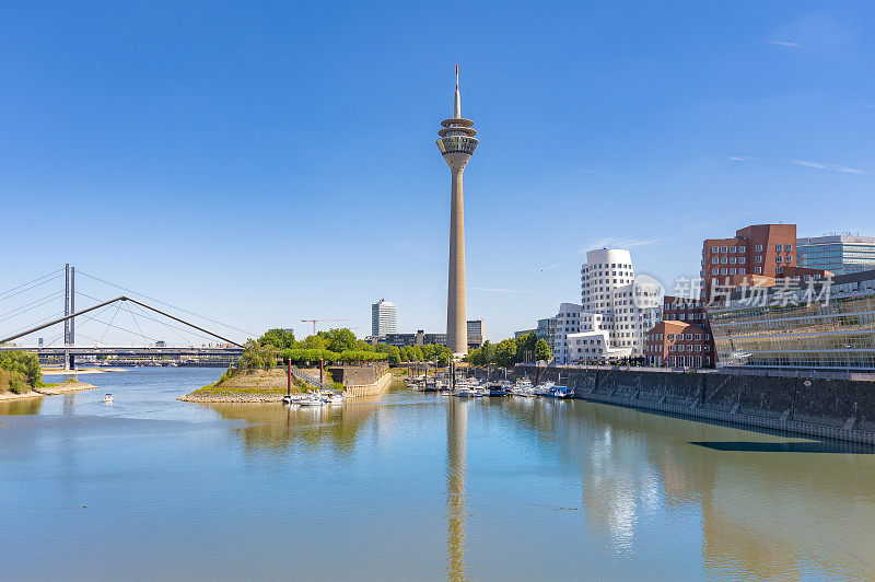 Düsseldorf Medienhafen modern architecture on the banks of the river Rhine